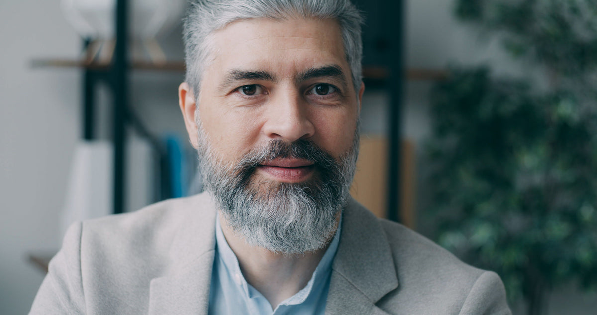 Close portrait of a mature man illustrating men's skincare over 40